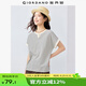 佐丹奴短袖T恤女夏季新款純棉條紋撞色V字圓領(lǐng)連袖上衣女13325209 11杏/黑 XL