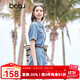 百圖betu女裝夏季新款連體褲復古水洗牛仔工裝連體褲女2404D05 牛仔色 L