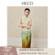 HECO【翠墨山水】新中式2025夏季新品人絲暈染雪紡水滴領旗袍連衣裙女 淺綠色 S