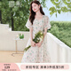 香影（xiangying）泡泡袖碎花連衣裙女2025夏裝新款桃心領(lǐng)裙子溫柔風印花雪紡裙 綠色 M