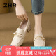 ZHR單鞋女復(fù)古方頭珍珠扣樂福鞋女粗跟增高兩穿顯瘦女鞋 K170米色 38