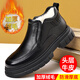 西域駱駝棉鞋男休閑高幫棉皮鞋冬季羊毛保暖防滑軟底男鞋戶(hù)外抗寒雪地靴子 21030黑色棉 42