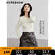 紅袖修身打底針織衫秋季2024新款女裝字母壓花正肩圓領(lǐng)簡(jiǎn)約百搭上衣 本白001 M