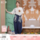 兩三事兩三事梵高背帶牛仔褲女2025夏季新款復古慵懶寬松休閑褲穿花引蝶 牛仔藍 M