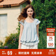 森馬（Semir）短袖襯衫女短款U領(lǐng)拼接波點(diǎn)繡花2025夏飛袖花苞上衣107425104060