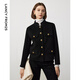 朗姿純羊毛設計感雙面呢立領(lǐng)夾克上衣高級感修身毛呢外套冬季新款 黑色 S
