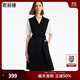 歌莉婭OL風(fēng)連衣裙夏裝女黑色拼接通勤醋酸氣質(zhì)V領(lǐng)小個(gè)子1B4C4K080 00B黑色 XXL