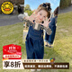 G.DUCKKIDS小黃鴨童裝女童春秋季背帶褲套裝兒童女孩條紋衛(wèi)衣牛仔褲兩件套 牛仔藍(lán) 100 (建議90-98cm 2-3周歲）