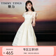 糖力【商場同款】夏新款法式氣質(zhì)蕾絲連衣裙女收腰中長款裙子 杏色 S