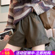 歐貝汐皮短褲女2025秋冬季外穿加厚高腰打底三分褲冬天女士黑色靴褲子 棕色 M