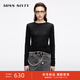 MISS SIXTY2025秋季新款長袖T恤女含羊毛圓領(lǐng)撞色兩件套修身上衣 黑色 S