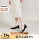 千百度（C.BANNER）絨面高跟鞋春夏款粗跟羊皮女鞋淺口晚晚鞋A23443620 黑色 37 