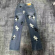 克羅心（chrome heart）合集美式高街十字架刺繡直筒牛仔褲貼皮寬松水洗男女同款長(cháng)褲 776黑白貼皮十字架（實(shí)拍圖） XL 建議125-140