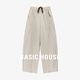 Basic House/百家好萊賽爾純色拼接休閑褲設計感高腰闊腿彎刀長(cháng)褲 米色 S