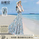 絲柏舍沙灘風(fēng)連衣裙2024夏裝V領(lǐng)優(yōu)雅花色顯瘦大擺裙
