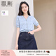 香影v領(lǐng)薄款針織衫女短袖2025夏裝新款藍色正肩t恤提花蝴蝶結上衣 藍色 M 160/84A/95-110斤