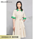 粉藍(lán)衣櫥時(shí)尚減齡襯衫式連衣裙女夏裝新款系帶A字裙532L221 香草杏 2XL