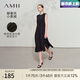 AMII七夕禮物2025春極簡(jiǎn)優(yōu)雅小黑裙收腰中長(cháng)無(wú)袖A擺微彈設計感連衣裙 黑色 M