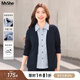 MsShe【設(shè)計(jì)感條紋假兩件襯衫】大碼女裝2025秋裝胖mm顯瘦針織衫上衣 開衫長袖-藏青藍(lán)色25年9月20日到貨 2XL