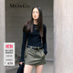 MO&Co.M字母金屬章仔魚(yú)骨線(xiàn)修身長(cháng)袖正肩T恤弧形下擺上衣上裝黑白色 黑色-第2批 S 160