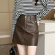 兔芊（TUQIAN）短裙海寧皮裙綿羊皮半截裙咖色半身裙女真皮2025秋新款包臀a字時(shí) 咖啡色 S