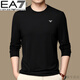 Emporio Armani EA7阿瑪尼長(cháng)袖T恤男加肥加大春秋圓領(lǐng)打底衫特大碼寬松純色上衣 黑色 春秋 薄款 4XL 195碼 適合210-225斤