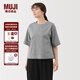 無印良品（MUJI）女式易干平紋五分袖罩衫短袖t恤上衣打底衫女款內搭女裝 BC2NQC5A 深藏青色格紋 M (160/84A)