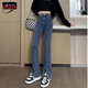 薇衣設黑色褲子女小個(gè)子春季搭配高腰顯瘦開(kāi)叉喇叭褲顯高百搭微喇牛仔褲 復古藍 常規 S 建議85-95斤