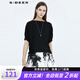 S.DEER圣迪奧夏季時(shí)尚百搭女裝圓領(lǐng)抽褶拼接寬松短袖T恤S21280153 黑色/91 M 165