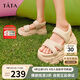 他她（TATA）厚底休閑涼鞋女一字帶運動沙灘涼鞋夏季DWFV1BL4 杏色 38