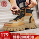 易佰達馬丁靴男鞋2025秋季新款高幫鞋真皮厚底男靴耐磨戶(hù)外工裝靴子男潮 金黃色 41