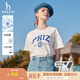 哈吉斯（HAZZYS）女裝 夏季女士【PHIZ系列】印花寬松短款圓領(lǐng)T恤女 米黃色OW M (160/84A 38)