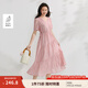 茵曼度假風萊賽爾V領連衣裙2025夏季女裝新品氣質(zhì)通勤泡泡袖長裙 淺粉色 M