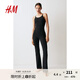 H&M女裝連體衣春季SoftMove?運動連身衣1178261 黑色 160/88