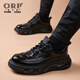 奧爾彼（ORP）休閑皮鞋男款2025新款牛皮青年男士運動(dòng)英倫風(fēng)軟皮厚底潮鞋子男 黑色【內增高】 42