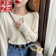 JEZE白色打底衫女春秋小香風(fēng)內(nèi)搭2024新款長袖圓領(lǐng)上衣秋冬毛衣針織衫 杏色【z】 M 【90-105斤】