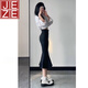 JEZE辣妹高腰牛仔魚(yú)尾裙女2025年春夏新款設計感開(kāi)叉包臀中長(cháng)款半身裙 灰黑色【z】 XS 【80斤以?xún)取? title=