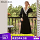 Olrain歐芮兒赫本風(fēng)連衣裙女秋冬收腰顯瘦法式復古拼色翻領(lǐng)長(cháng)裙 黑色 XL 170/92A