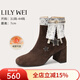 Lily Wei【偷個(gè)月亮】甜美文藝粗跟短靴學(xué)院風(fēng)舒適百搭時(shí)裝靴大碼 深棕色【跟高7cm】 單層 36