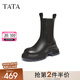 他她（TATA）黑巧煙筒靴厚底切爾西靴女加絨煙筒靴短靴子秋冬WJZ02DZ4 黑色(鞋底藍(lán)-絨里) 35