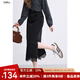 百圖betu女裝2025秋季新款半身裙下擺開(kāi)叉蕾絲邊棉感裙子女2508T70 黑色 L