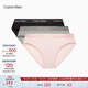Calvin Klein內衣女士三條裝經(jīng)典提花腰邊ck舒適棉質(zhì)微彈性感比基尼三角內褲女 Q7Z-太空黑/櫻花粉/椰青灰 3條 M 尺碼偏大，建議拍小一碼