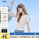 百圖betu女裝2025夏季新款T恤拼接精致花邊抽褶收腰短袖上衣女2506T04 淺黃 M