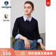 Navigare意大利小帆船假兩件針織衫女士秋冬季襯衫領(lǐng)毛衣通勤簡(jiǎn)約純羊毛衫 海軍藍 XL