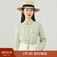 茵曼（INMAN）純棉文藝刺繡襯衣娃娃領(lǐng)通勤長(cháng)袖襯衫女上衣 春草綠 S