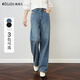 Olrain歐芮兒新款女裝秋冬季窄版直筒闊腿褲時(shí)尚顯高顯瘦牛仔褲 復古藍 M