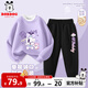 巴布豆女童加絨套裝秋冬款兒童可愛(ài)花邊甜美風(fēng)兩件套中大童加厚保暖童裝 紫 魔法小麗+黑 漸變巴布 130