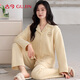 古今（GUJIN）女士睡衣女秋冬季空氣層夾棉翻領(lǐng)開(kāi)衫25年新款可外穿家居服套裝