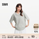 森馬（Semir）短袖T恤女中長款V領(lǐng)蕾絲繡花2025夏新款oversize純棉上衣氣質(zhì) 淺花灰00235 M