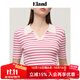 ELAND衣戀針織T恤女v領(lǐng)短袖條紋糖果色運動(dòng)風(fēng)上衣夏季新款城市新戶(hù)外 粉色(25)Pink S